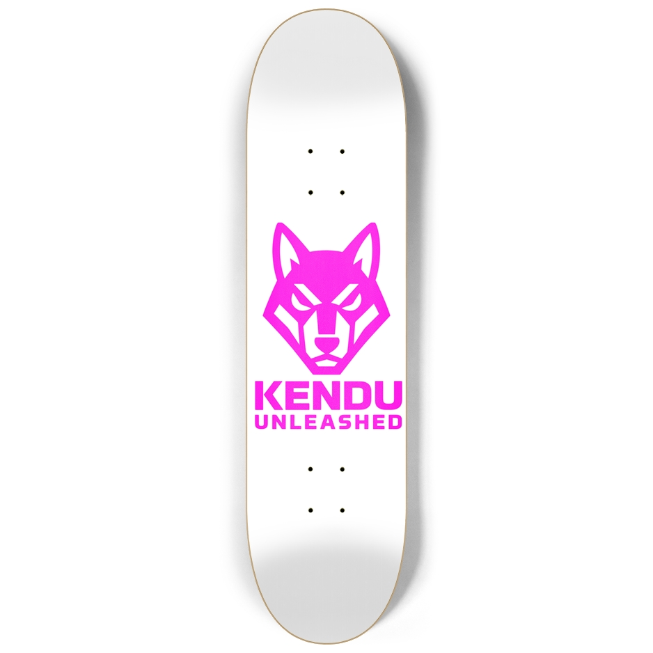 Kendu Unleashed Skateboard Deck (White w/ pink logo)