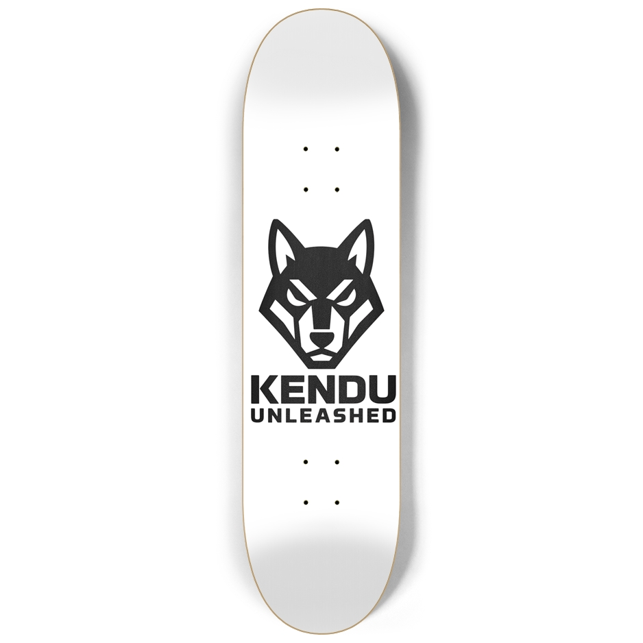 Kendu Unleashed Skateboard Deck (White w/ black logo)