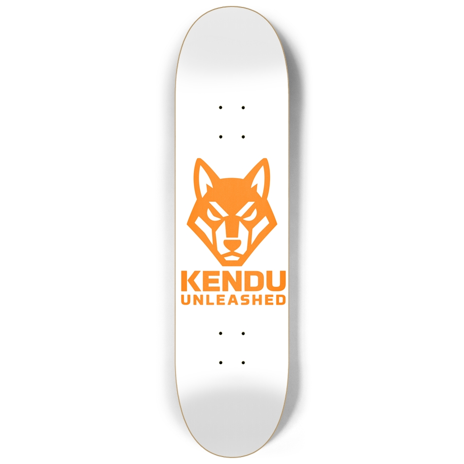 Kendu Unleashed Skateboard Deck (White w/ orange logo)