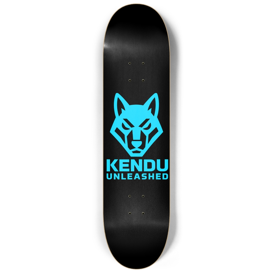 Kendu Unleashed Skateboard Deck (Black w/ light blue logo)