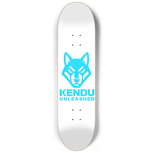 Kendu Unleashed Skateboard Deck (White w/ light blue logo)