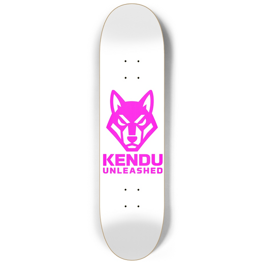 Kendu Unleashed Skateboard Deck (White w/ pink logo)