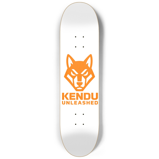 Kendu Unleashed Skateboard Deck (White w/ orange logo)