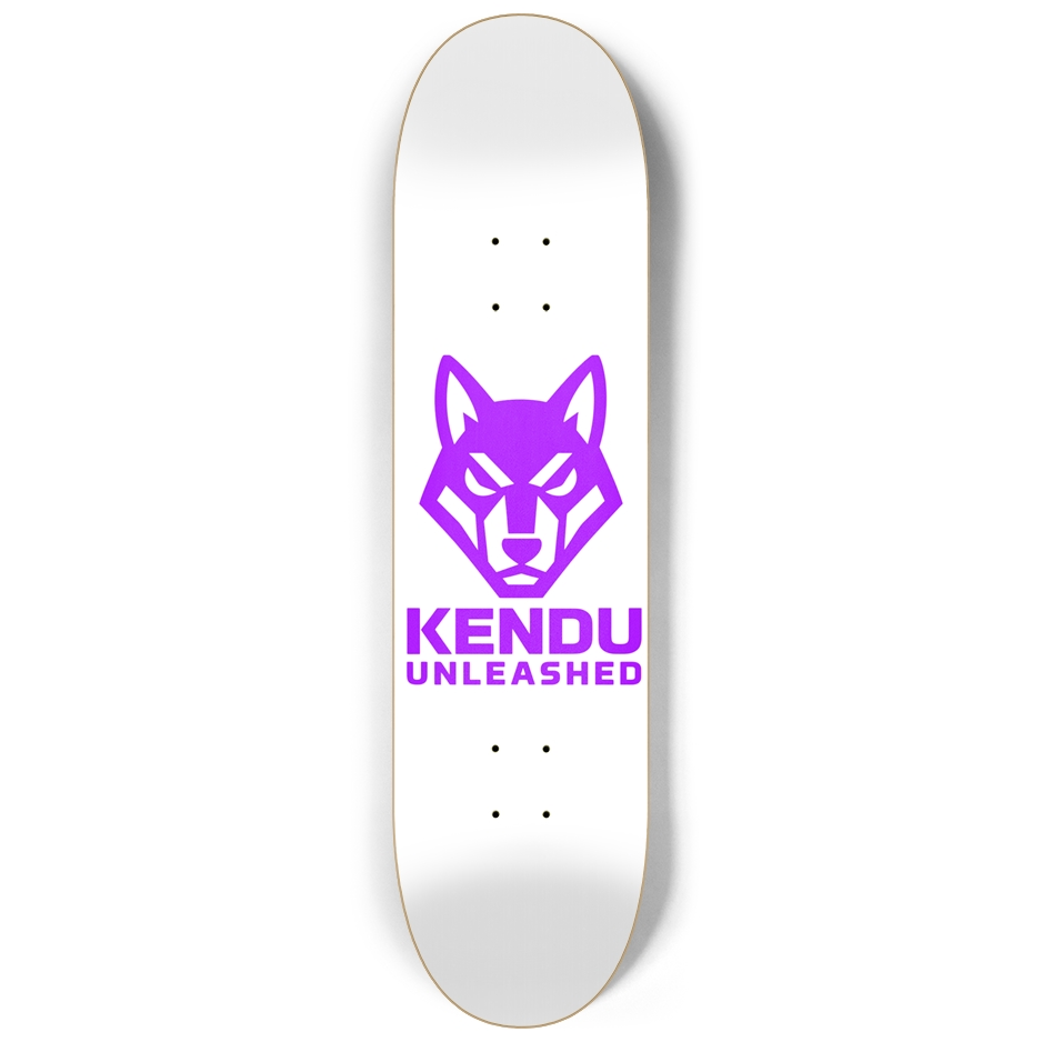 Kendu Unleashed Skateboard Deck (White w/ purple logo)