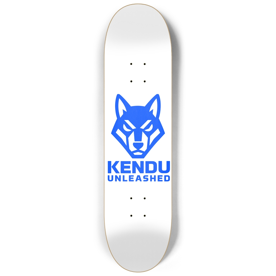 Kendu Unleashed Skateboard Deck (White w/ blue logo)