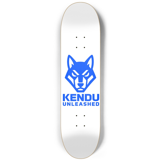 Kendu Unleashed Skateboard Deck (White w/ blue logo)