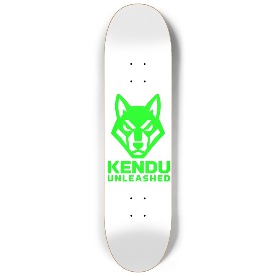 Kendu Unleashed Skateboard Deck (White w/ green logo)
