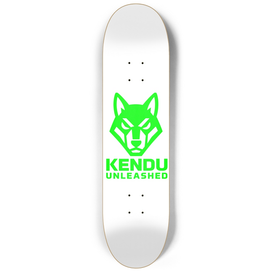 Kendu Unleashed Skateboard Deck (White w/ green logo)
