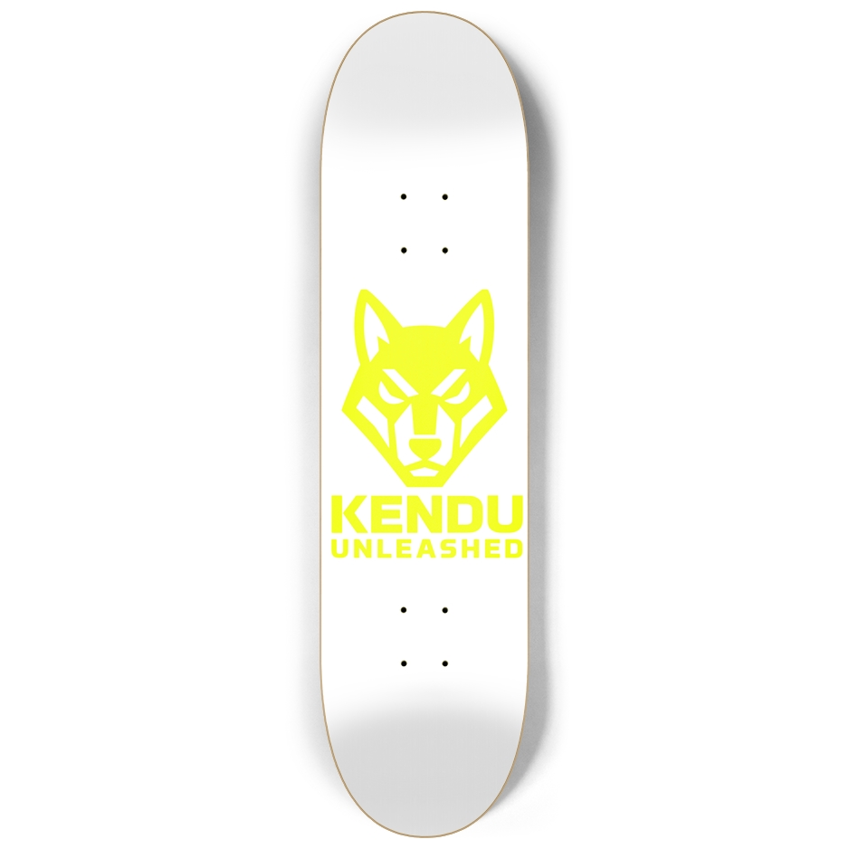 Kendu Unleashed Skateboard Deck (White w/ yellow logo)