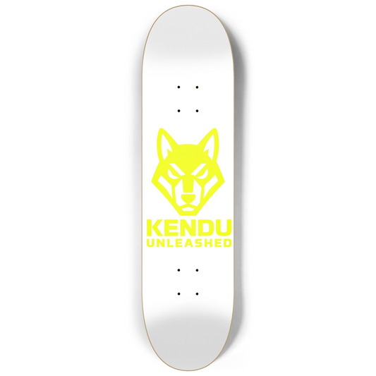 Kendu Unleashed Skateboard Deck (White w/ yellow logo)