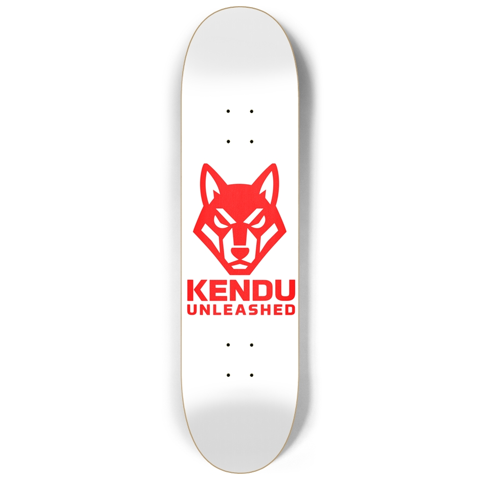Kendu Unleashed Skateboard Deck (White w/ red logo)