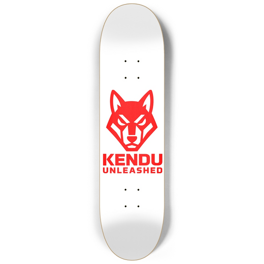 Kendu Unleashed Skateboard Deck (White w/ red logo)