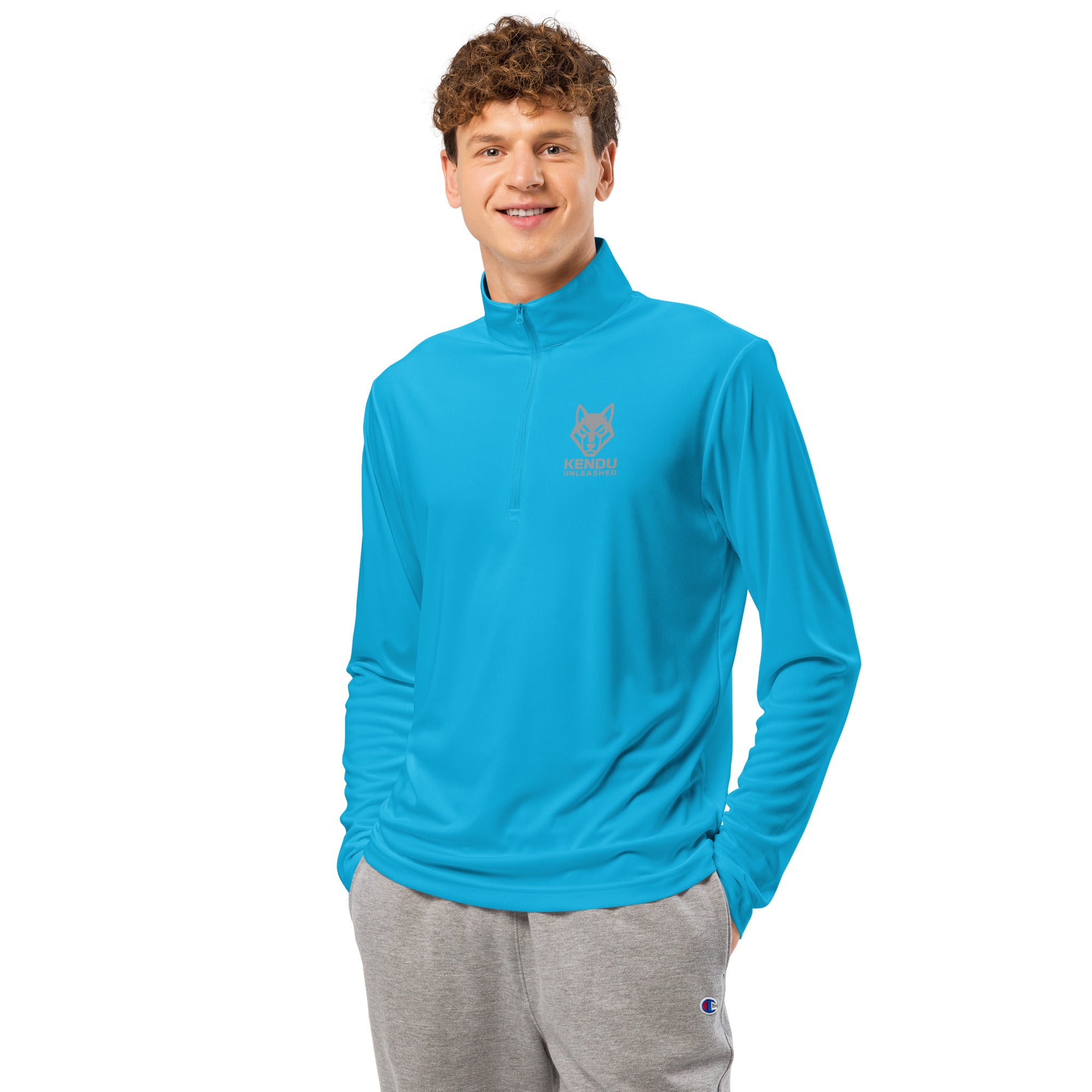 Kendu Unleashed Unisex Quarter Zip Pullover Gray Logo