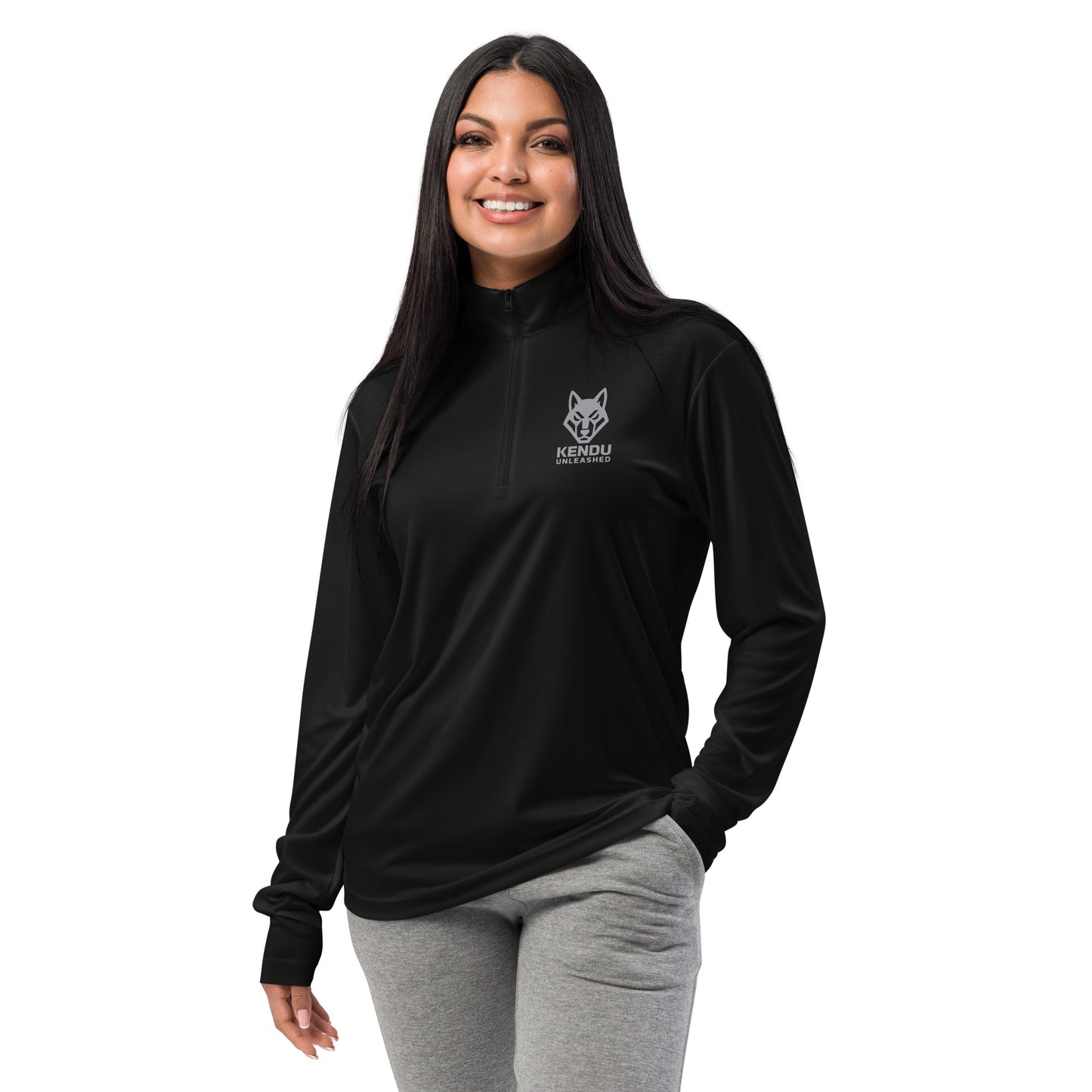 Kendu Unleashed Unisex Quarter Zip Pullover Gray Logo