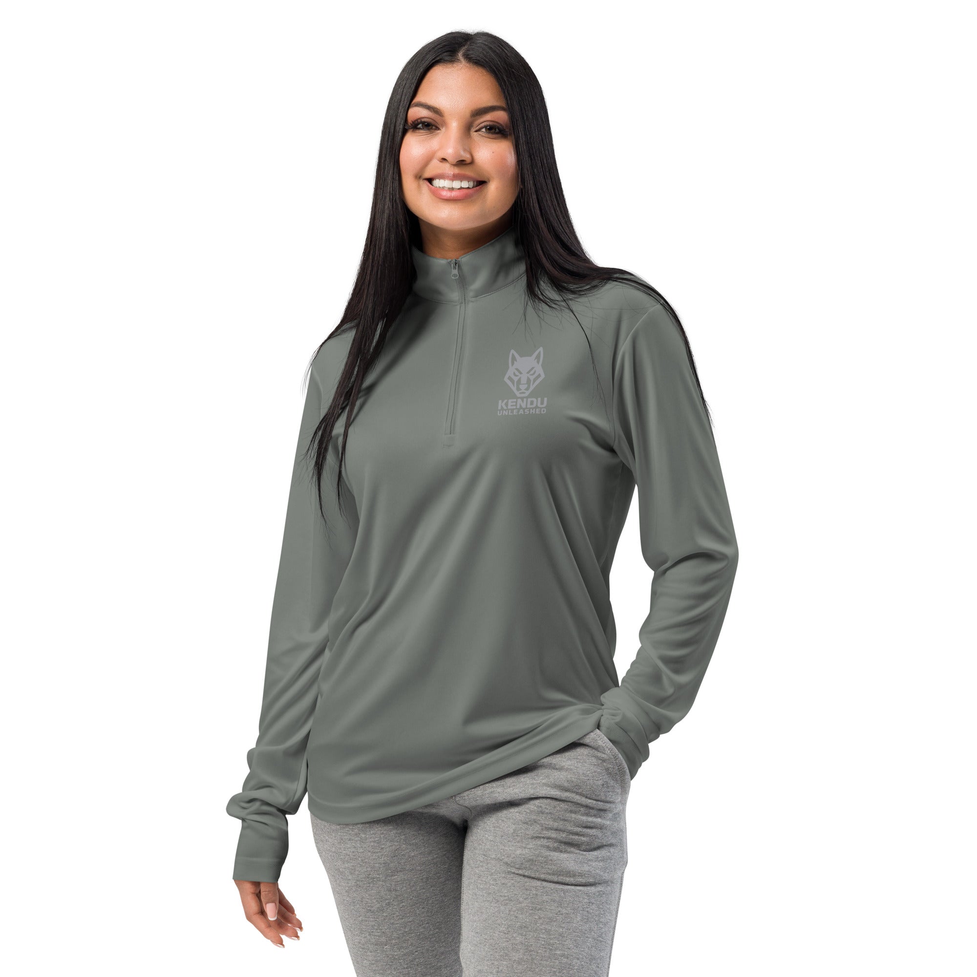 Kendu Unleashed Unisex Quarter Zip Pullover Gray Logo