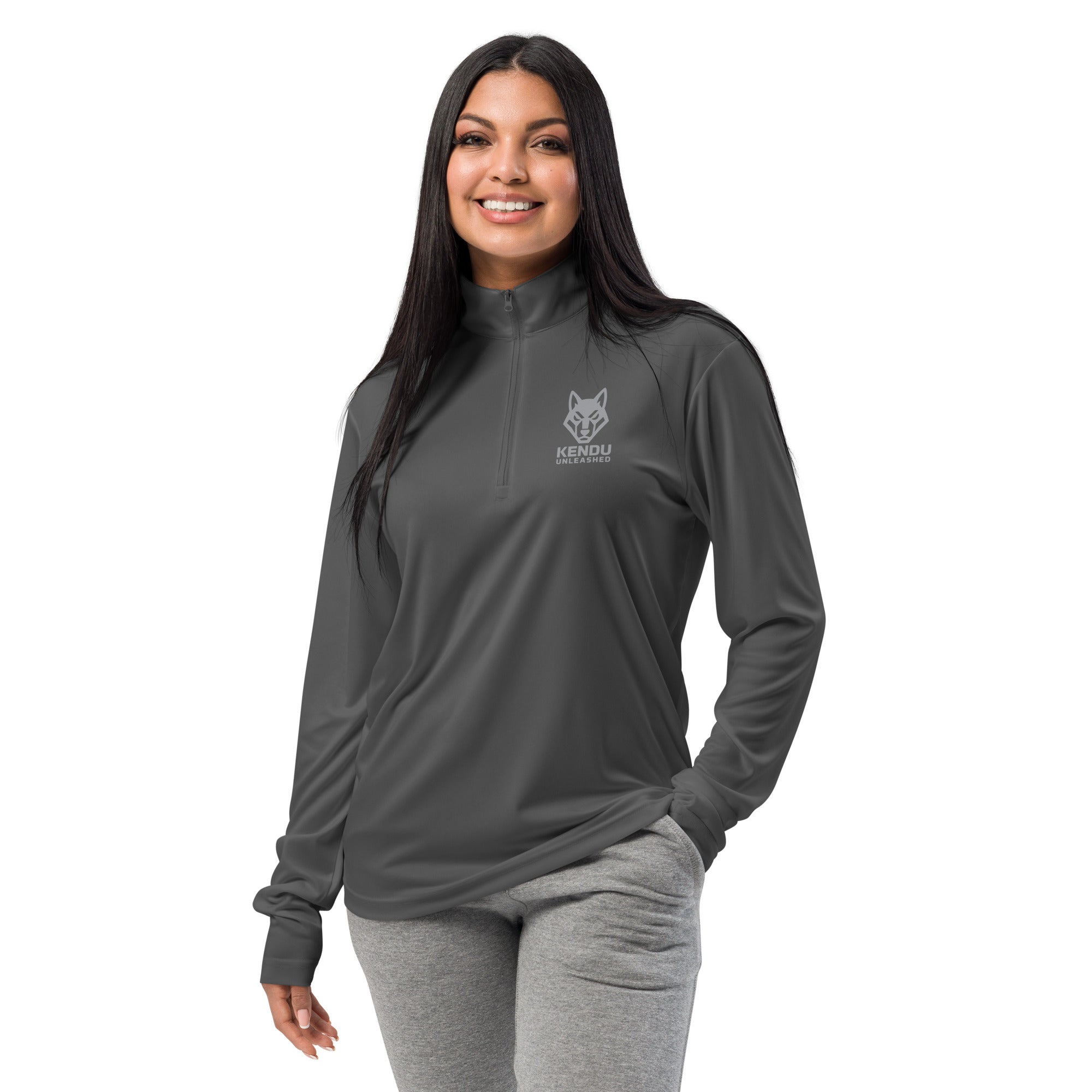 Kendu Unleashed Unisex Quarter Zip Pullover Gray Logo