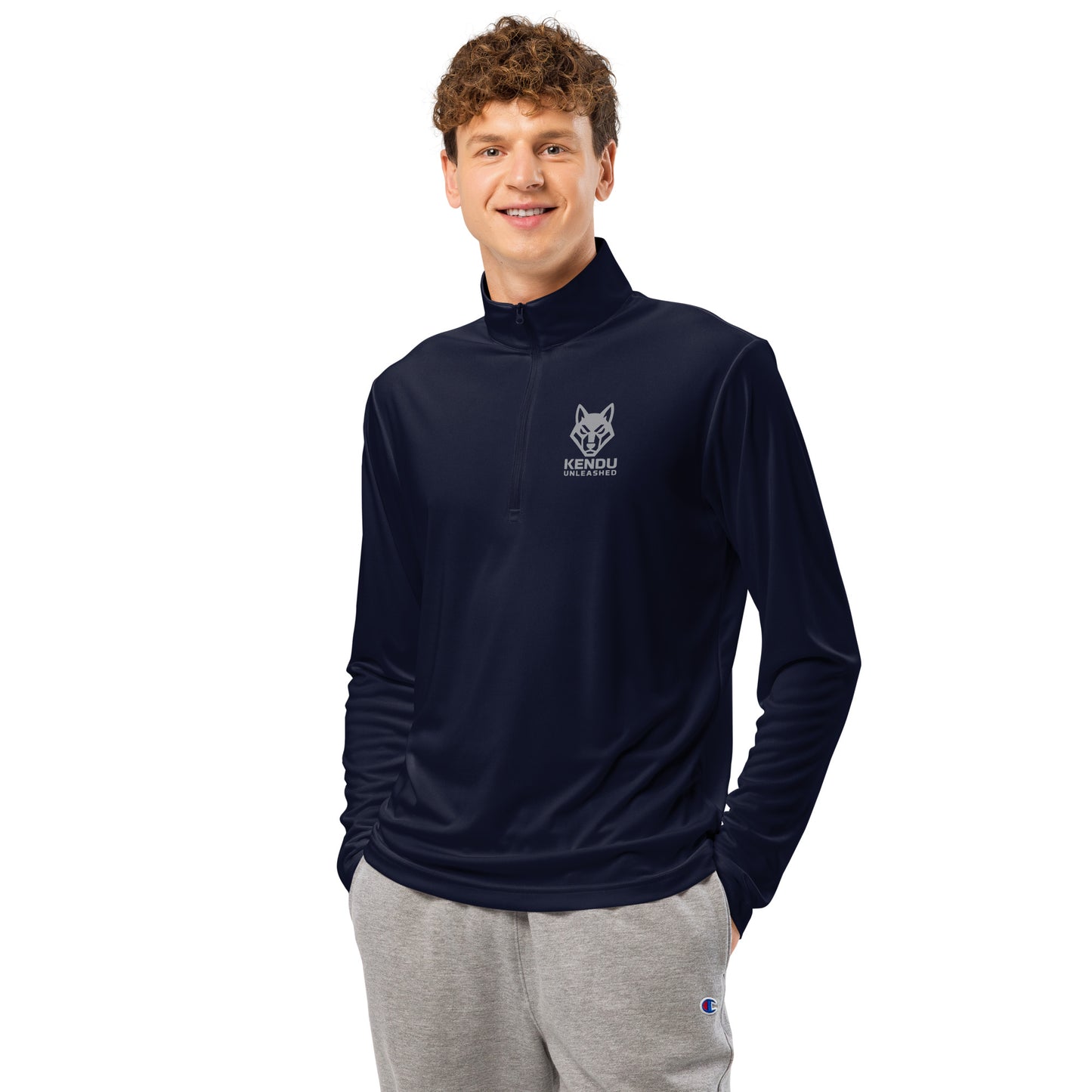 Kendu Unleashed Unisex Quarter Zip Pullover Gray Logo