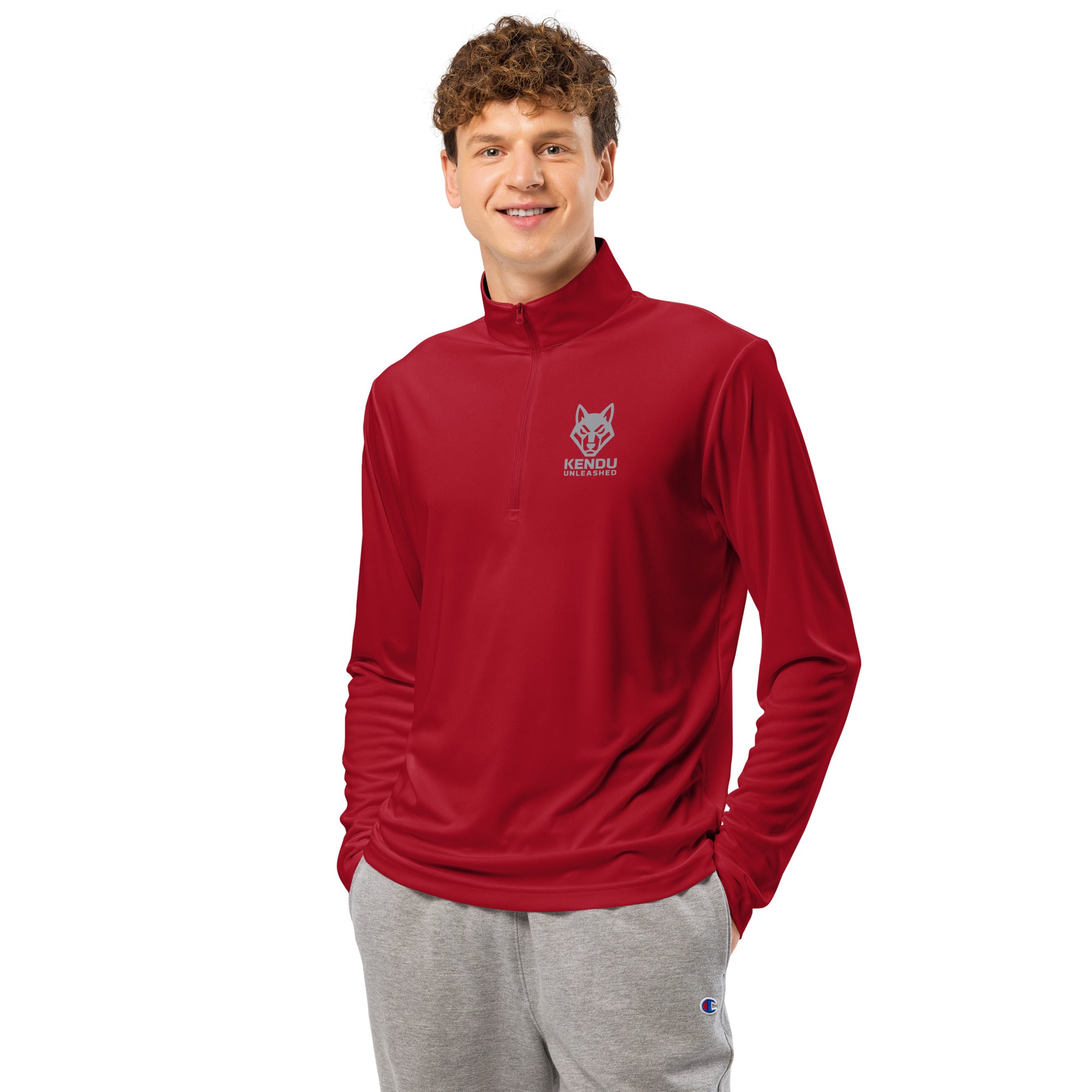 Kendu Unleashed Unisex Quarter Zip Pullover Gray Logo