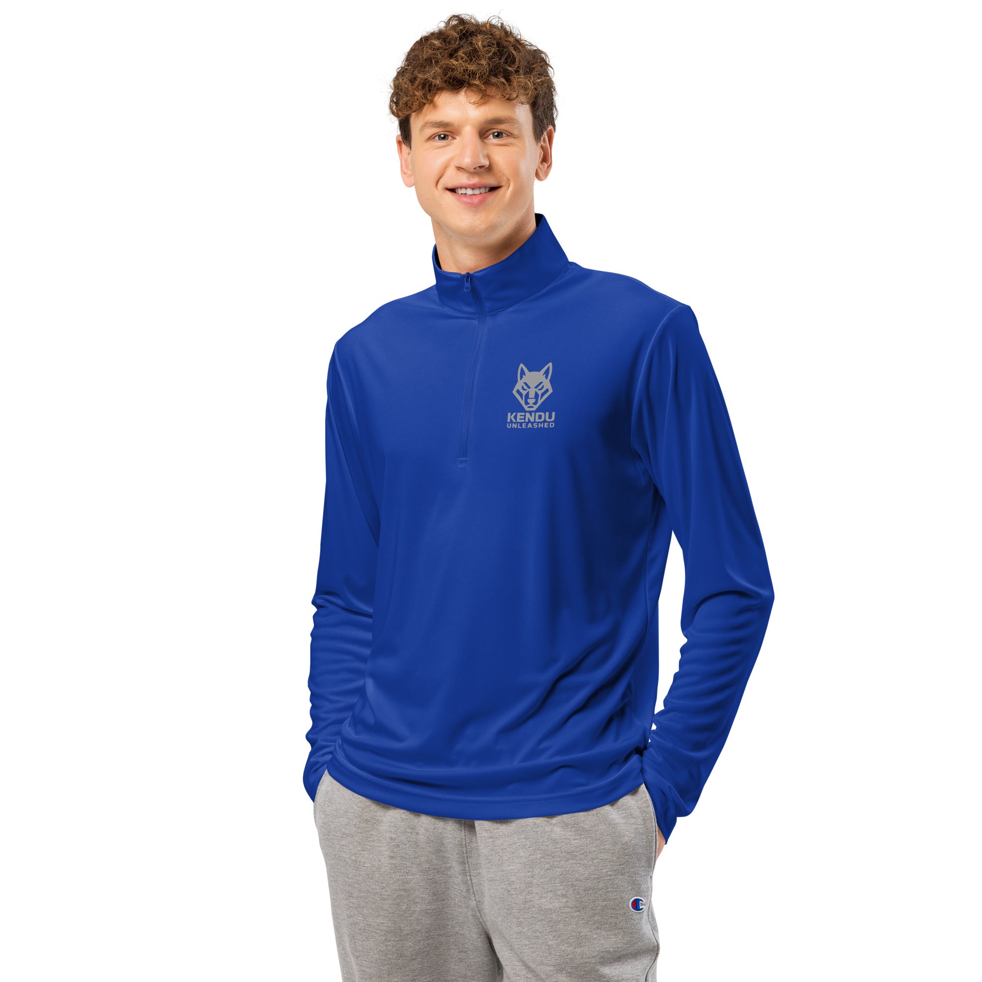 Kendu Unleashed Unisex Quarter Zip Pullover Gray Logo